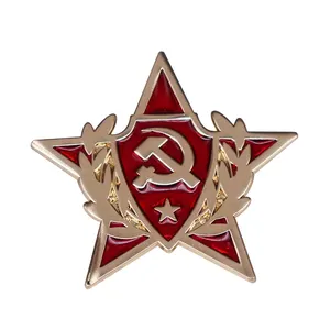 Grosir rusia topi bintang merah-Lencana Pin Komunis Bintang Soviet Palu dan Arit Uni Soviet