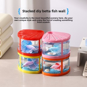Pecera en forma <span class=keywords><strong>de</strong></span> abanico para <span class=keywords><strong>peces</strong></span> Betta y medusas, <span class=keywords><strong>de</strong></span> plástico altamente transparente, con tapa iluminada, sin filtro. - Product Image 1