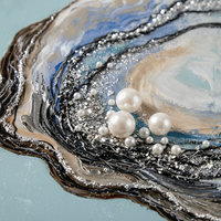 Toile d'art mural en techniques mixtes, collection de textures en relief 3D, design abstrait bateau-huître pour les intérieurs côtiers de luxe des hôtels