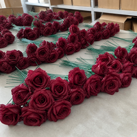Rose artificielle faite à la main, économique, à tige unique, sans feuilles, 30 cm, 7,5 cm, en soie rouge bordeaux, pour bouquet de mariage, décoration de vase, vente en gros