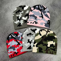 Fabricante de gorros personalizados Camo Graphic Jacquard Reversible Classic Beenies Knitted Toque Camouflage Skull Cap