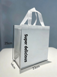 Sac isotherme personnalisable et recyclable en coton perlé non tissé, avec poignée longue, pour lait, sandwichs et pain - Product Image 5