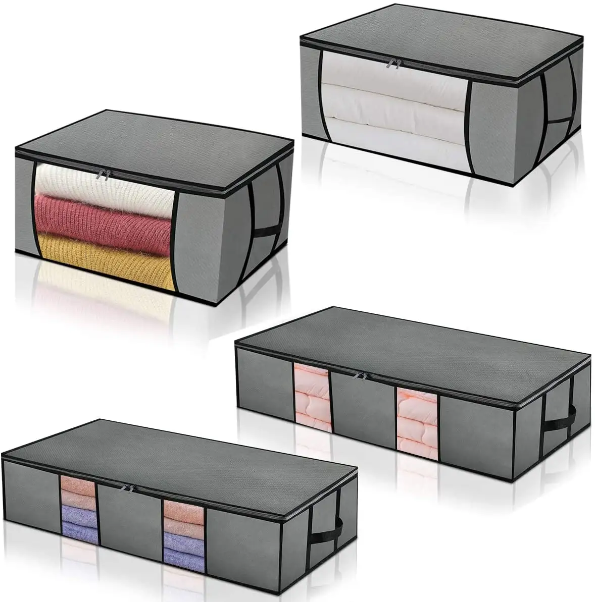 ANQI-set de 4 ventanas transparentes, de buena calidad, plegables, gran oferta, organizador de armario interior resistente, bolsa de almacenamiento