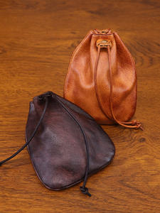 Porte-monnaie à cordon personnalisable avec logo, en cuir véritable, mini sac souple rétro, adapté à un usage quotidien - Product Image 4