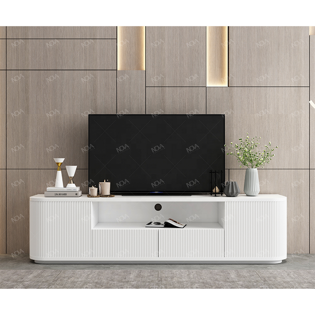 NOVA White Fluted Board Finish Design Entertainment Center Unit Solid Wood Muebles TV Stand for Living Room Side Cabinet