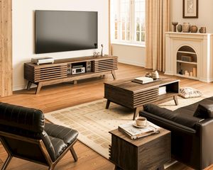 Mueble para TV Hanyee de Estilo Moderno de Mediados de Siglo, con Acabado en Nogal, Puertas Corredizas y Almacenamiento, para Sala de Estar - Product Image 2