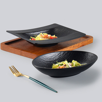 Assiette Ovale Creuse en Mélamine Noir Mat pour Barbecue, Fondue, Snacks et Cuisine Asiatique
