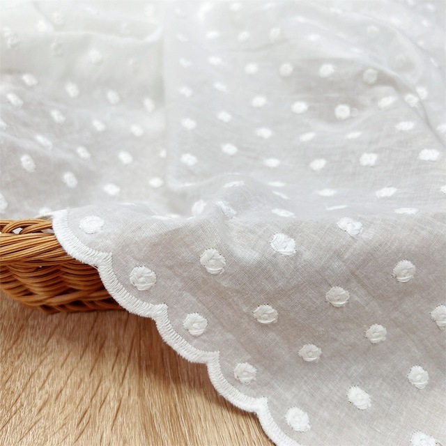 Pure Cotton Polka Dot Embroidered Jacquard Fabric Lolita Style Small Dot Shirt Dress for Children Woven Techniques Lace Clothing
