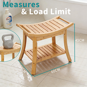 Tabouret de salle de bain en bambou banc de douche siège organisateur de bain spa en bois à 2 niveaux avec étagère de rangement en dessous - Product Image 6