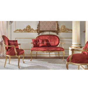 Juego de sofá de sala de estar vintage clásico europeo, sofá Seccional de madera de diseño simple con tela roja para uso doméstico - Product Image 5