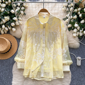<span class=keywords><strong>Chemisier</strong></span> brodé de paillettes perlées de luxe français haut transparent ample pour femmes pour un style tendance - Product Image 2