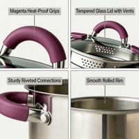 Ensemble de casseroles en acier inoxydable écologique avec couvercle en verre, compatible induction, base épaisse et robuste, passe au lave-vaisselle