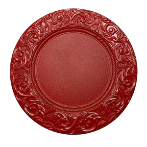 Piatti di ricarica da tavolo in plastica oro rosa da 13 pollici Vintage elegante sotto il piatto con bordo di fiori retrò lucido per matrimonio - Product Image 5