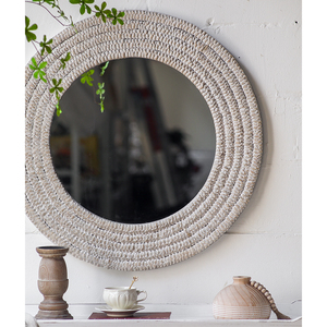 <span class=keywords><strong>Espejo</strong></span> redondo de pared, Espejos decorativos colgantes, <span class=keywords><strong>cuerda</strong></span> de cáñamo blanco, espejos bohemios para decoración de pared, dormitorio, sala de estar y baño - Product Image 5