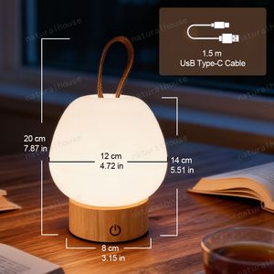 Bán Buôn Phong Cách Di Động USB Có Thể Sạc Lại Cảm Ứng Cao Su Bằng Gỗ Đêm LED Ánh Sáng Bàn Đèn Bàn Với USB Loại C Sạc Cáp - Product Image 2