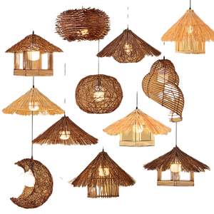 Lustre en rotin japonais, chapeau de paille, coquillage, nid d'<span class=keywords><strong>oiseau</strong></span>, rétro, salle à manger, séjour, restaurant, fondue - Product Image 1