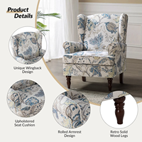 Rétro Tartan Fauteuil Ailé Cadre En Bois Massif Canapé Sectionnel Tissu Doux Un Siège Rembourré pour Salon Loisirs Chambre
