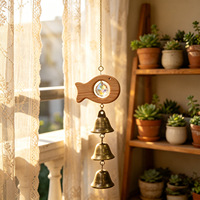 Cloches artisanales bohèmes modernes minimalistes en bronze antique avec bois et cristaux pour la décoration intérieure - Idéales pour le dropshipping