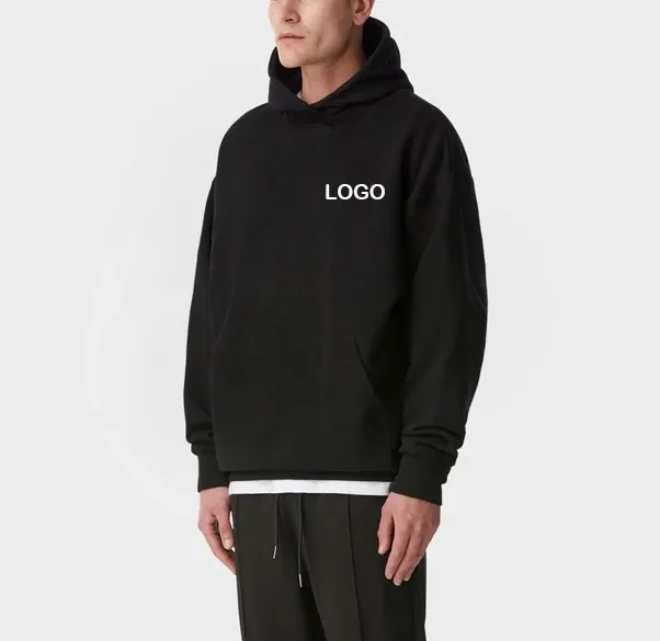 Özel logo ağır mens Hoodies toptan büyük boy streetwear % 100% pamuk siyah hoodie erkekler