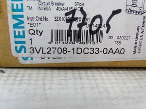 3VL2708-1DC33-0AA0 3VL27081DC330AA0 เซอร์กิตเบรกเกอร์ 3 ขั้วสำหรับ PLC - Product Image 1