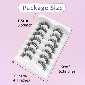 Curling C, Cils en Bande Volume Effet Maquillage Fox Eye, Longueur 10-15mm, Bande de 35mm, Faux Cils Complets, Boîte de 7 Paires, Vente en Gros - Product Image 5