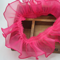 Ruban à volants en polyester de 8 cm, en mousseline tissée unie, élastique, avec dentelle et volants, pour la couture DIY de robes de mariée, chapeaux et coiffes