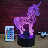 Venda quente incrível mudança de cor personalizada, desenho animado, unicórnio, lâmpada 3d, luz noturna led