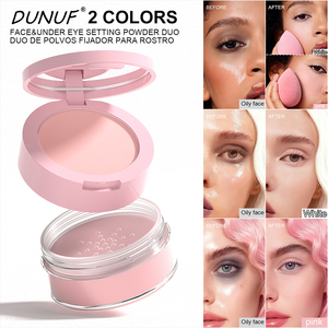 Dual-Effect <strong>Powder</strong> Compact+<strong>Loose</strong> <strong>Powder</strong>,Instant Skin Smoothing,Brightens&amp;Controls Oil Without Caking,White Pink Two Color - Product Image 2