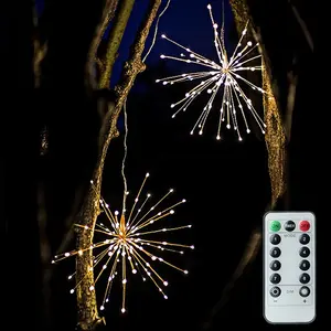 Cordão de luzes de led com 8 modos reguláveis, luzes pendentes, explosão de estrelas, varal de cobre fogos de artifício, natal, decoração para o quarto, ar livre, 120