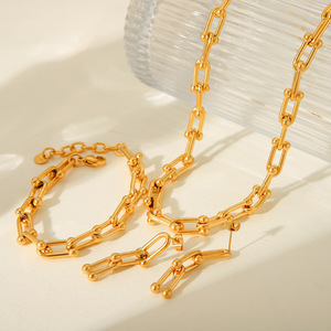 Conjunto de Joyería de Acero Inoxidable con Baño de Oro PVD, Diseño de Herradura en Forma de U, para Mujer, Regalo para Fiesta, Collar, Pulsera y Aretes - Product Image 3