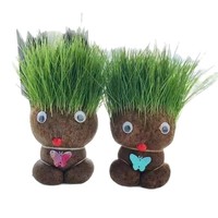 JIN PENG DIY Kit Boneka Kepala Rumput Tumbuh Sendiri, Tanaman Pot Mini untuk Anak-anak, Dekorasi Meja Kantor, Kebun, Hadiah Edukatif
