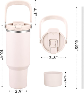 Gobelet isotherme en acier inoxydable à double paroi de 20 oz, écologique, avec poignée et paille, pour eau froide, voyage, camping, moderne et personnalisable - Product Image 3