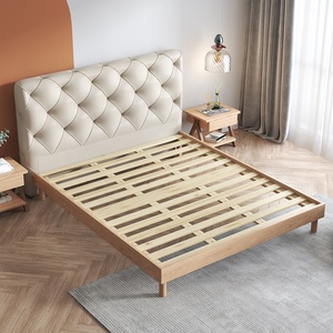 2021 design moderno nuovo designer regina e king size cornice foto camera da letto mobili in legno di quercia letto con testa morbida - Product Image 3
