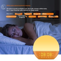 Nouvelle lampe de réveil style nordique à effet bois avec horloge, haut-parleur, bruit blanc et éclairage LED nocturne