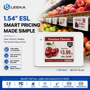 LEEKA OEM ODM Etiqueta de Precio Digital de Tinta Electrónica de 1.54 Pulgadas, Etiqueta Electrónica para Estantes <span class=keywords><strong>BWR</strong></span> 2.4GHz con Plantilla Personalizada para Farmacias, CE FCC RoHS - Product Image 1