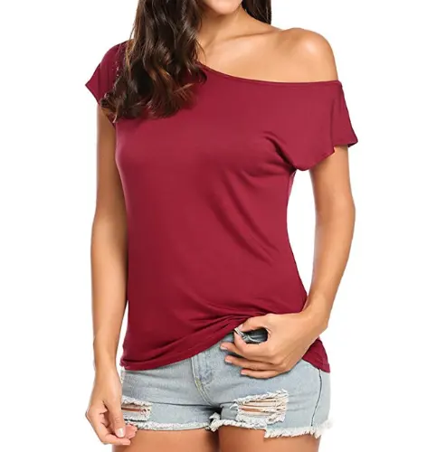 Women Blank Off Shoulder Blouse Top Hot Sell Design Sexy T Shirts