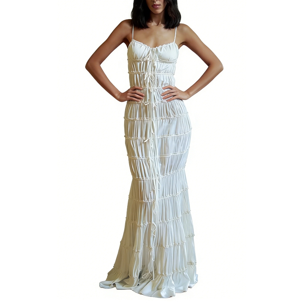 Wholesale Cream Chiffon Dress Two-Tone Color & Lantern Sleeves