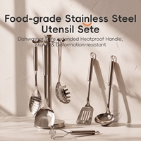Ensemble d'ustensiles de cuisine en acier inoxydable 304, 7 pièces, cuillères et spatules de cuisson avec manches tubulaires rotatifs pour la cuisine à domicile