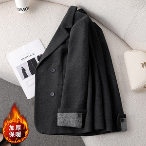 Women's Grey Blazer Thickened Woolen Cotton Padded Korean Style Casual Elegant Commuting Outerwear - Product Image 2
