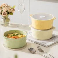 Bol en céramique style crème à double anse avec couvercle, boîte à lunch, pour réfrigérateur domestique, compatible micro-ondes