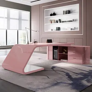 Luxury office table pink office furniture lady boss office desk pink salon furniture set desk chair pink desk accessories