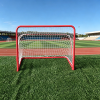 But de football miniature réglable en métal rouge, robuste et mobile, pour enfants, entraînement en extérieur et sur la plage