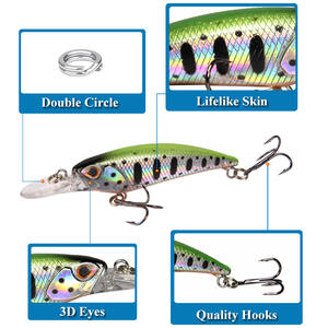 Leurre flottant Minnow 7,5 cm 5 g, appât dur pour la pêche au bar en eau douce et en eau salée, ensemble de matériel de pêche - Product Image 4