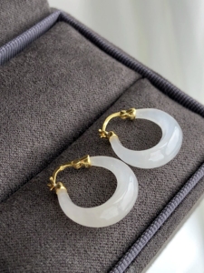 Surtido de Joyería de Jade Nefrita Hetian Blanco con Incrustaciones de Oro, Aretes Colgantes, Anillos, Regalo de Boda Chino Vintage de Lujo - Product Image 5
