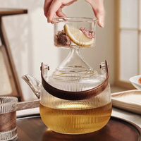 Théière ronde haut de gamme en verre avec poignée en bois moderne, infuseurs compatibles cuisinière, bouilloire en verre pour réceptions