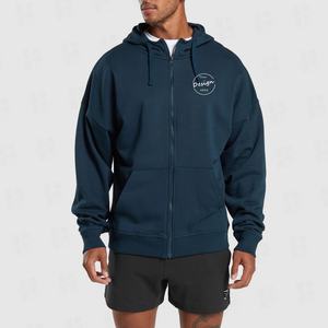 Sweat à capuche de sport pour homme en gros, hiver, 400g, épais, à fermeture éclair, respirant, ample, en molleton, avec appliqué personnalisé - Product Image 5