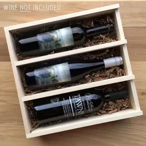 TZYC High Quality Personalization Three bottles Wood Wine Box Slide Lid Gift Box Pine wine storage box