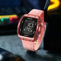 Nouvelle montre de sport SMAEL 8108 carrée, étanche 3 ATM, lumineuse, avec alarme et chronomètre, bracelet en silicone/plastique, unisexe