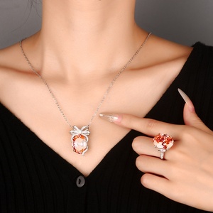 Wholesale Eco-friendly Copper Fashion Jewelry Sets 15*20mm Bird Nest Cut Cubic Zirconia <b>Bow</b> Necklace Ring for Women Party <b>Gift</b> - Product Image 6