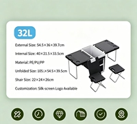 Glacière pliante multifonctionnelle pour camping en plein air avec table et chaises, boîte à glace pour la pêche, le barbecue, les stands de vente